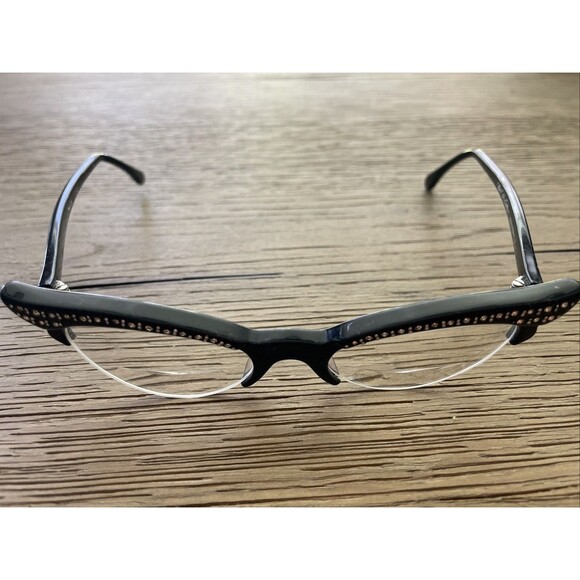 Vintage France Cat Eye Eyeglasses Frames ONLY Rhinestone Black half rim - Picture 1 of 13
